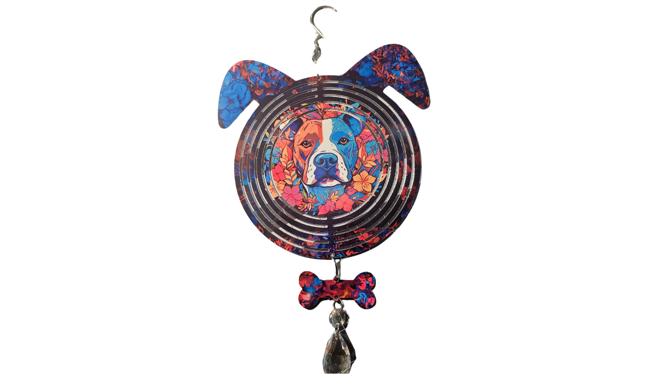 Floral Pitbull Doggy Windspinner