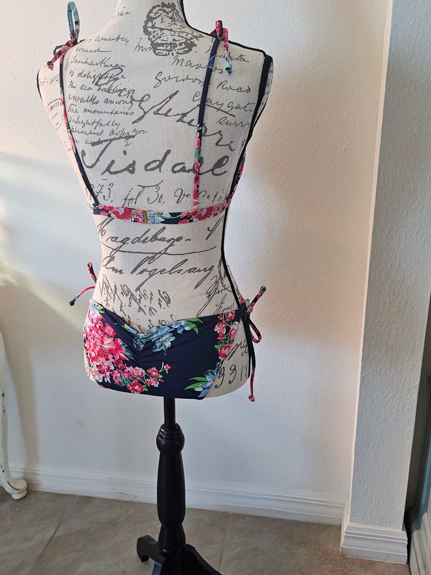 Black Floral Two Piece Bathing Suit