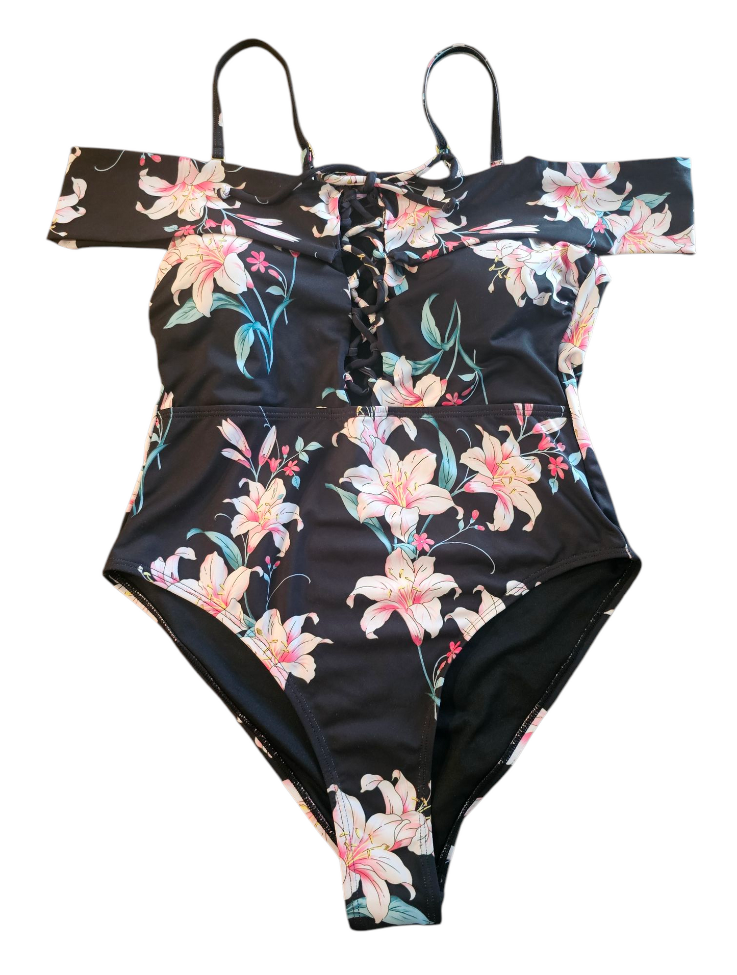 Black Floral One Piece Bathing Suit