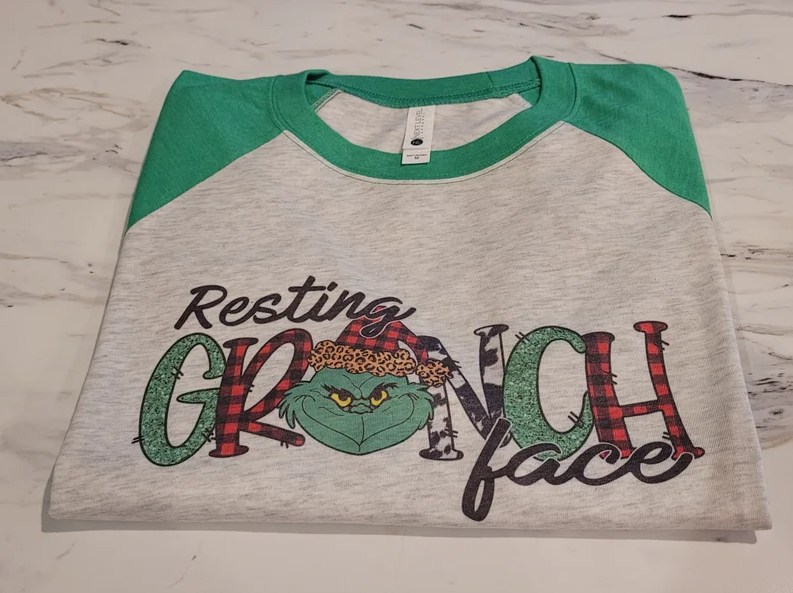 Resting Grinch Face Raglan | Christmas Shirt | Grinch Shirt