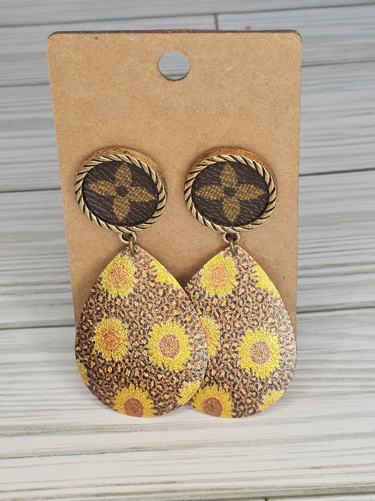 Gypsy South Upcycled LV Sunflower Earrings