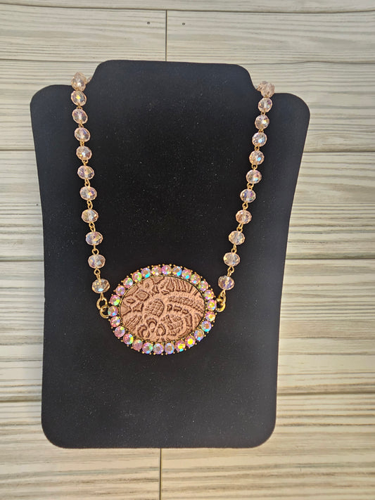 Gypsy South Upcycled Pink Lace with Rhinestones Necklace
