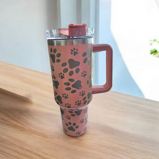 40oz Paw Print Tumbler with Handle