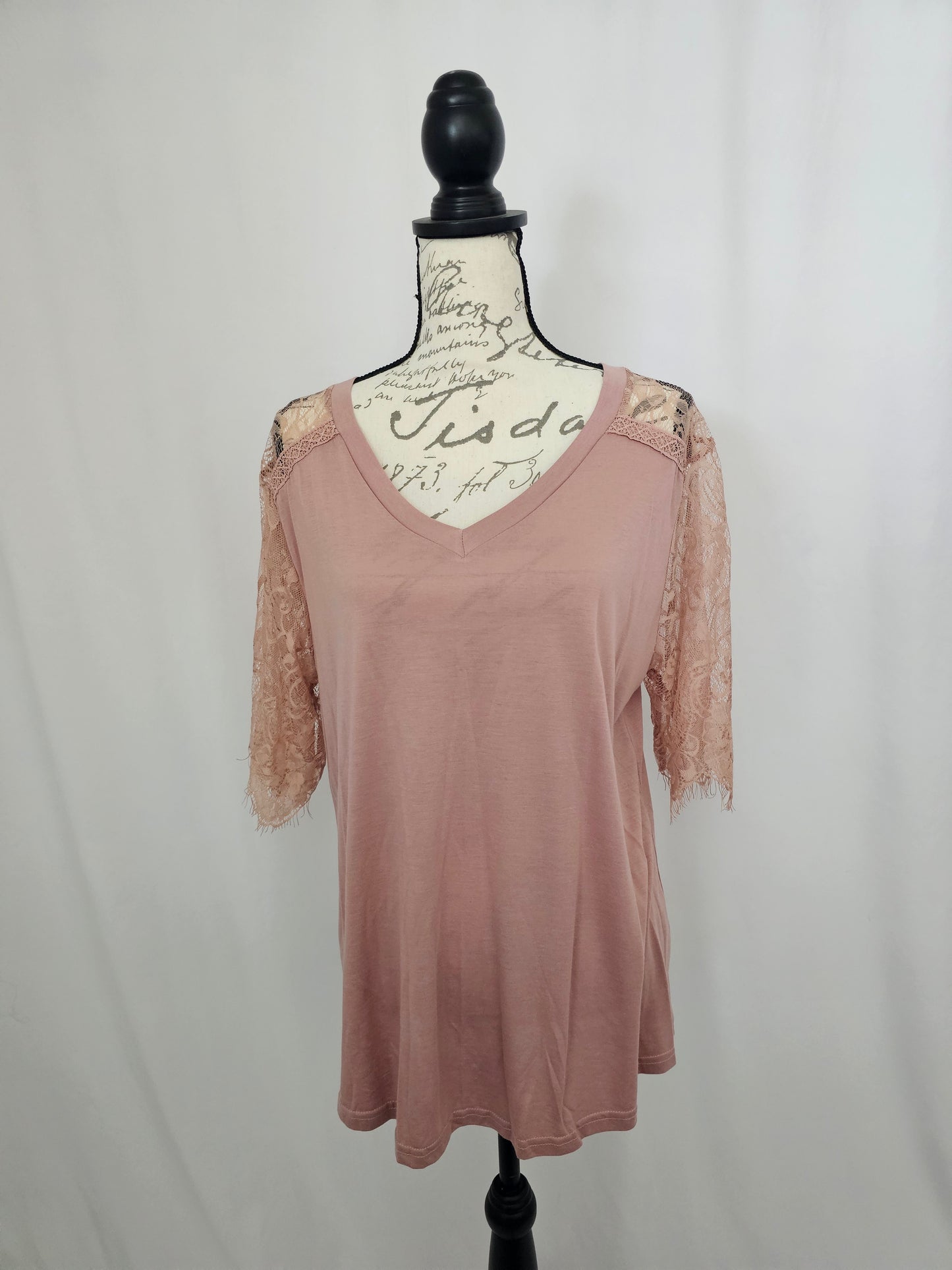 Grace and Emma Mauve Lace Short Sleeve Top
