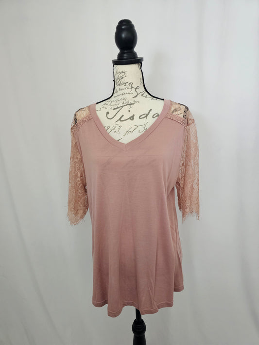 Grace and Emma Mauve Lace Short Sleeve Top