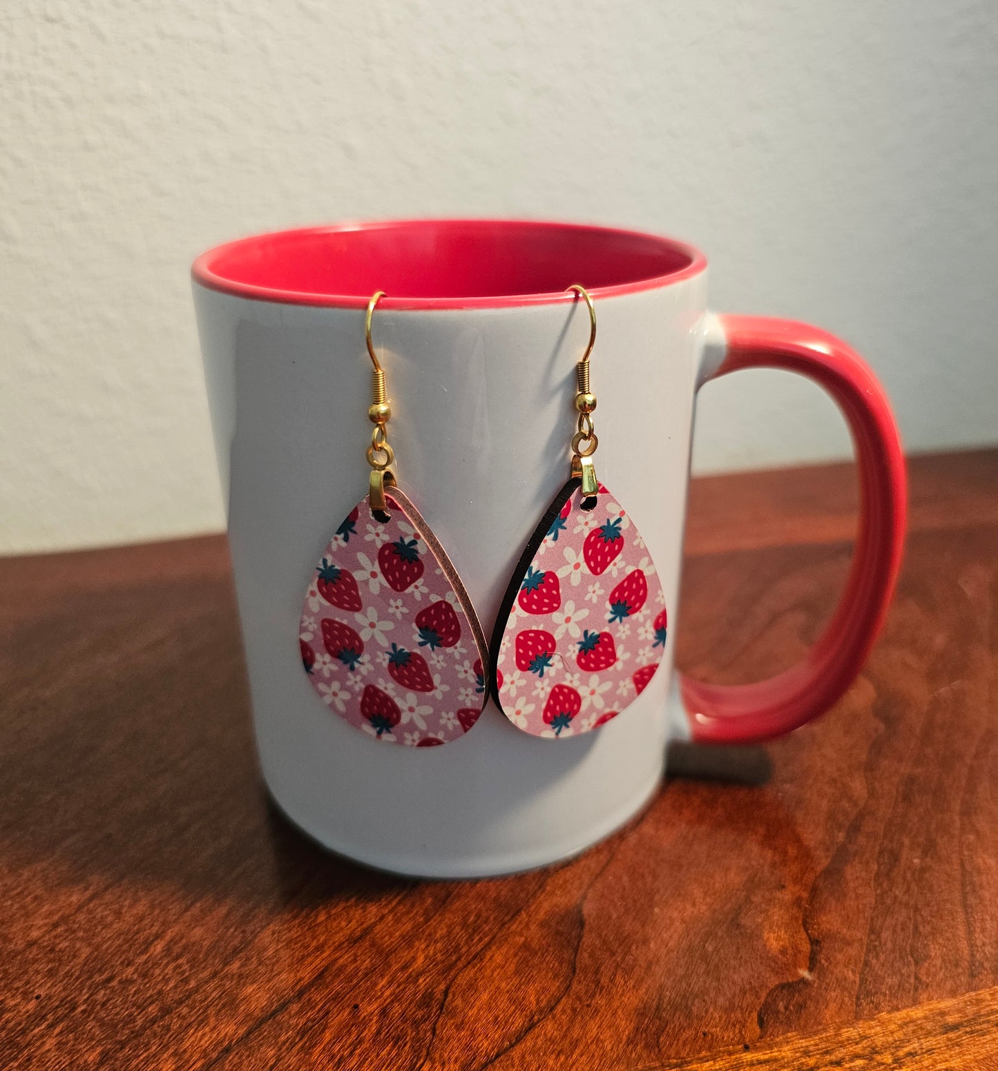 Strawberry with flowers Teardrop Earrings