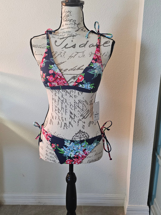 Black Floral Two Piece Bathing Suit