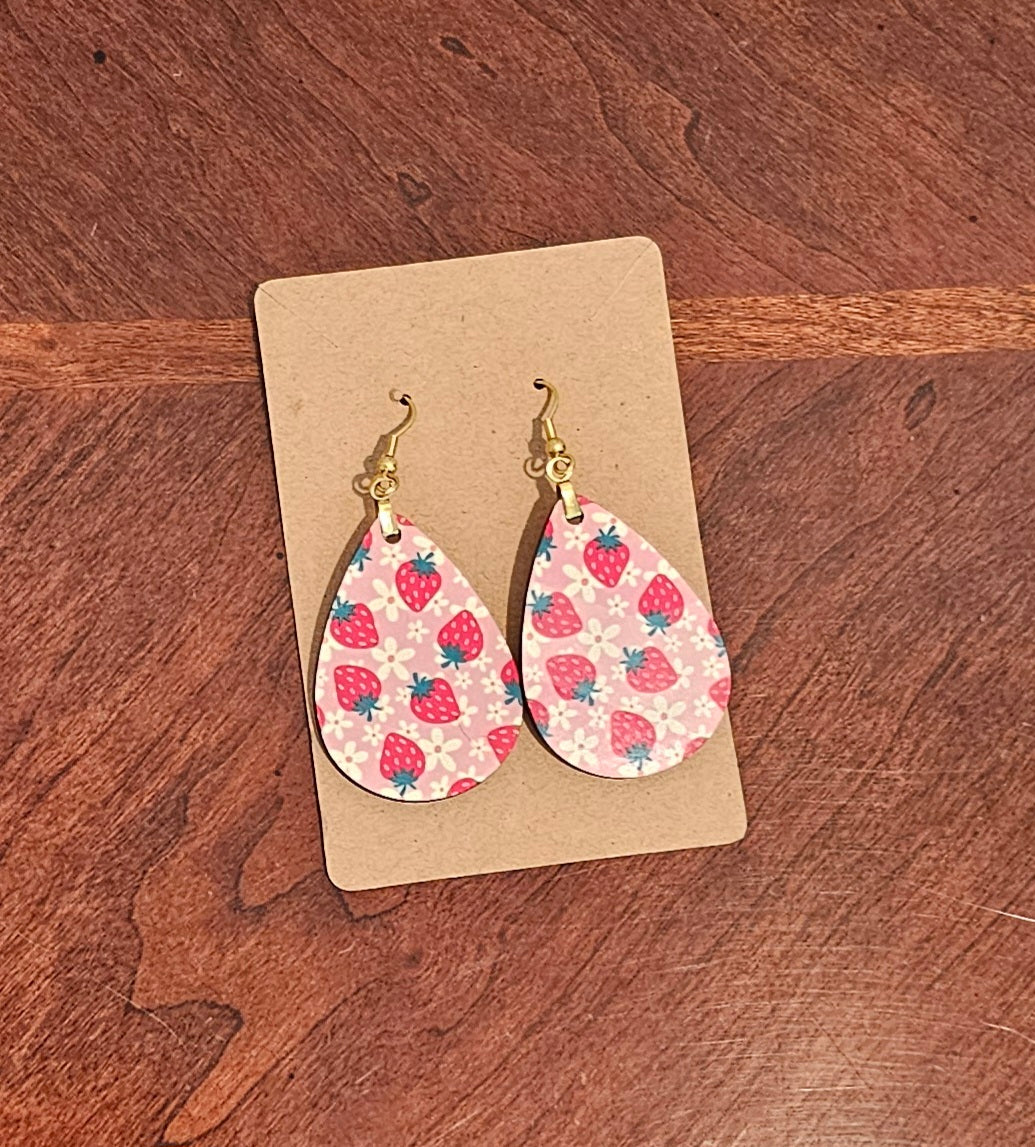 Strawberry with flowers Teardrop Earrings