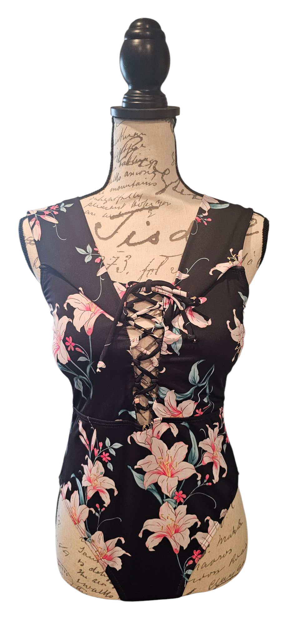 Black Floral One Piece Bathing Suit