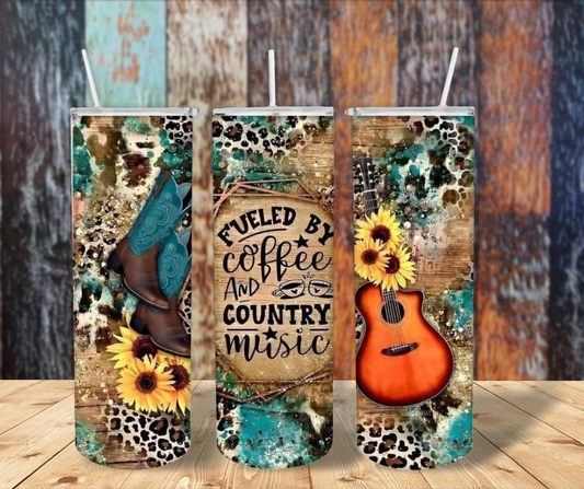 Fueled by Coffee and Country Music 20oz Skinny Tumbler