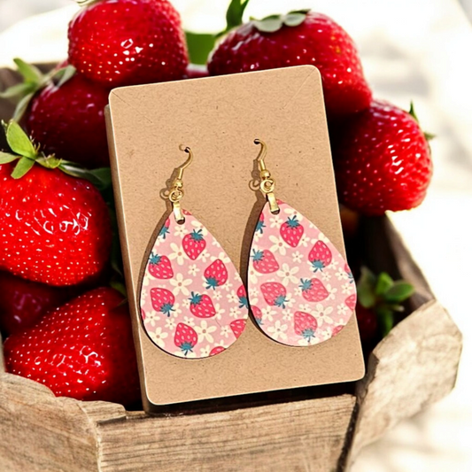 Strawberry with flowers Teardrop Earrings