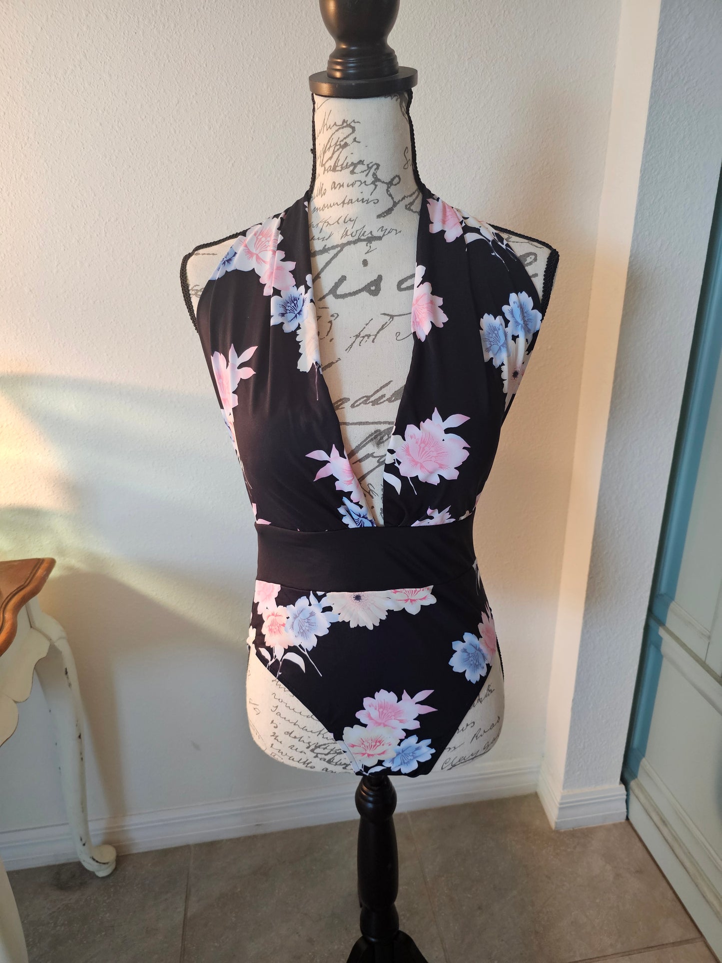 Floral Black One Piece Bathing Suit